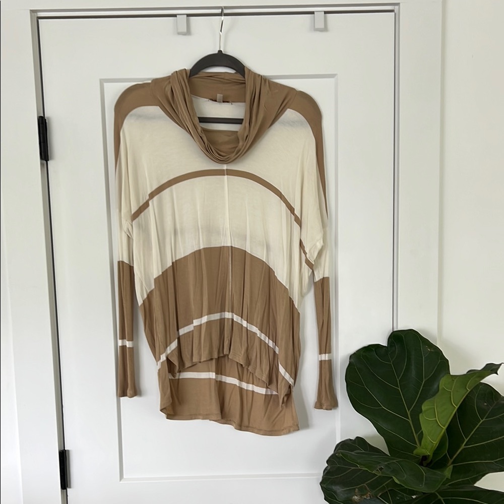 Striped Tan and Cream Cowl Neck Top